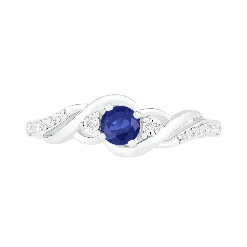 4.0mm Lab-Created Blue Sapphire and 1/20 CT. T.W. Diamond Bypass Twist Shank Ring in Sterling Silver