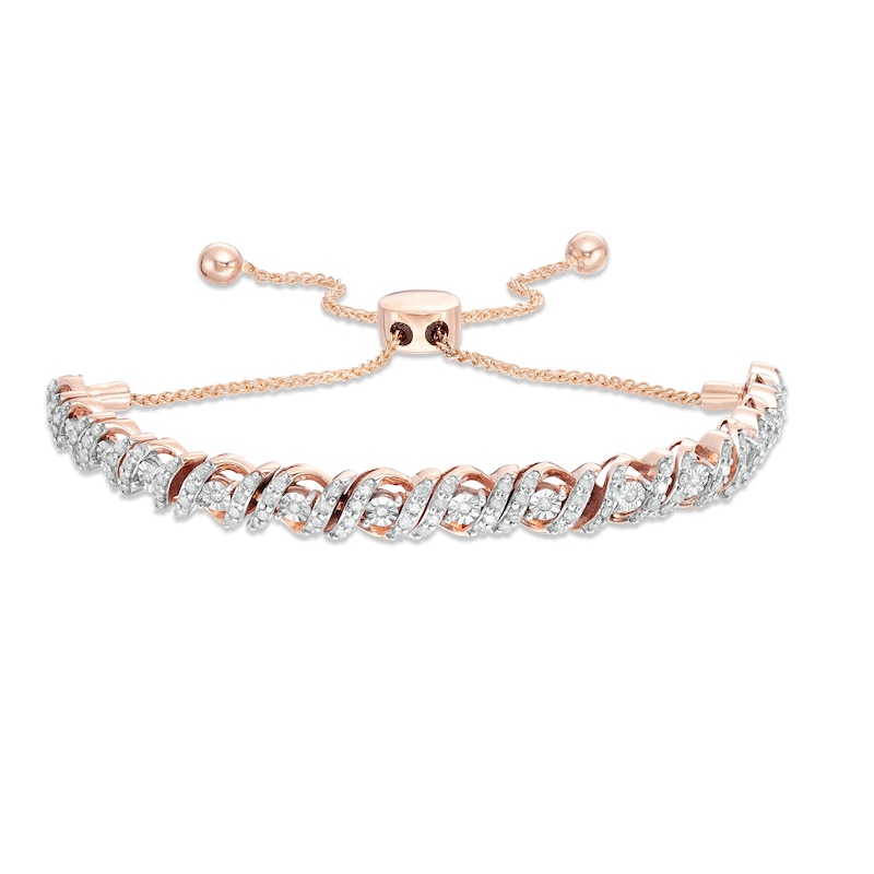 1 CT. T.W. Diamond Cascading Bolo Bracelet in 10K Rose Gold - 9.5"