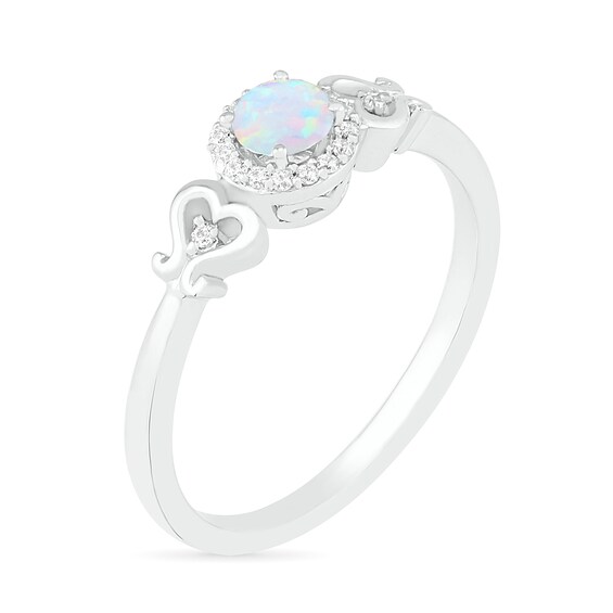 4.0mm Lab-Created Opal and 1/20 CT. T.W. Diamond Frame Filigree Heart-Sides Ring in Sterling Silver 4.0mm Lab-Created Opal and 1/20 CT. T.W. Diamond Frame Filigree Heart-Sides Ring in Sterling Silver