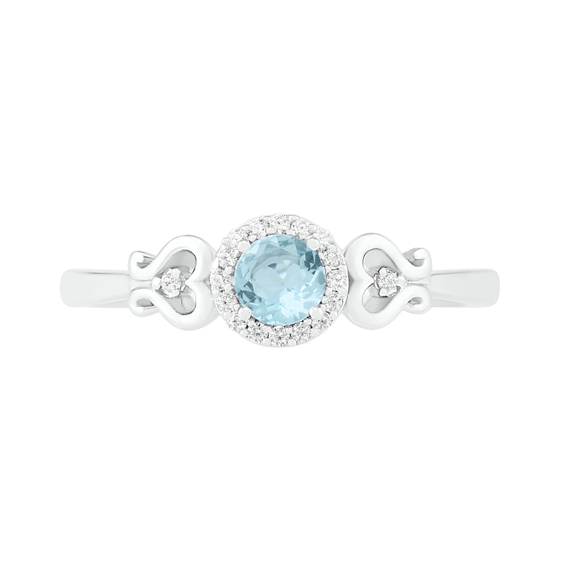 4.0mm Aquamarine and 1/20 CT. T.W. Diamond Frame Filigree Heart-Sides Ring in Sterling Silver