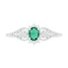 Oval Lab-Created Emerald and White Sapphire Border Filigree Heart Split Shank Vintage-Style Ring in Sterling Silver