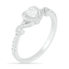 4.0mm Heart-Shaped Lab-Created White Sapphire Bead Frame Scrollwork Tapered Shank Vintage-Style Ring in Sterling Silver