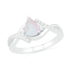 Thumbnail Image 0 of Pear-Shaped Lab-Created Opal and White Sapphire Bypass Crossover Shank Ring in Sterling Silver