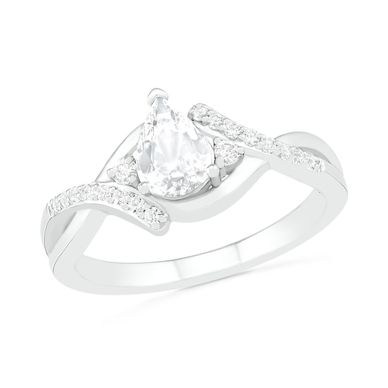 Pear-Shaped Lab-Created White Sapphire Bypass Crossover Shank Ring in Sterling Silver