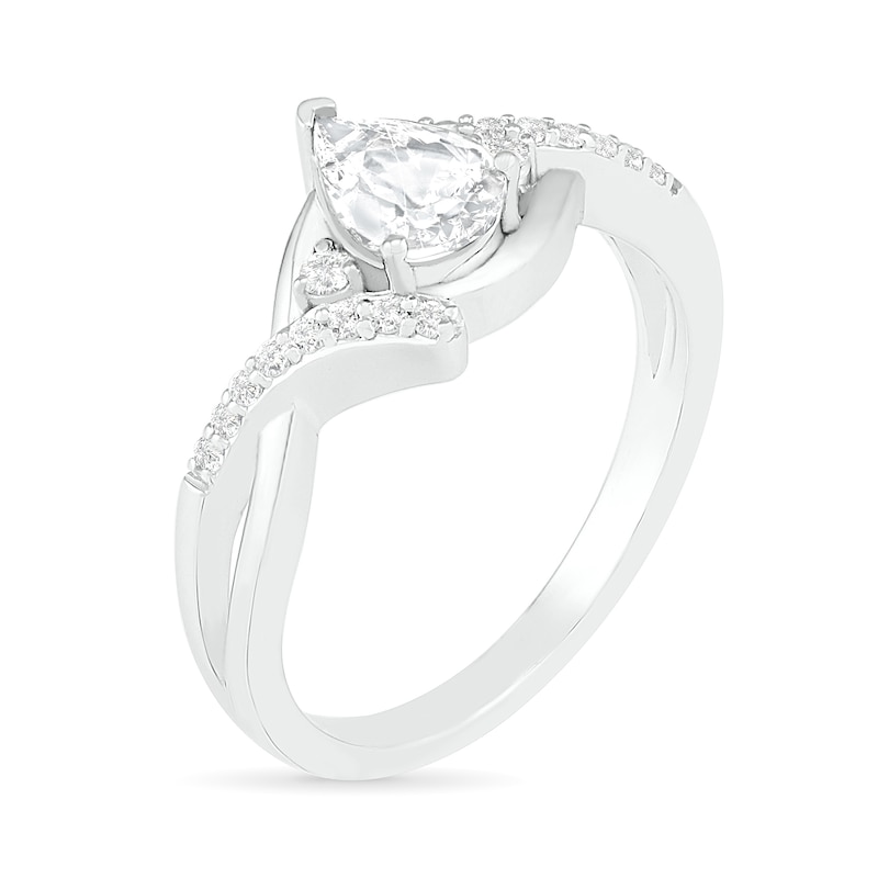 Pear-Shaped Lab-Created White Sapphire Bypass Crossover Shank Ring in Sterling Silver