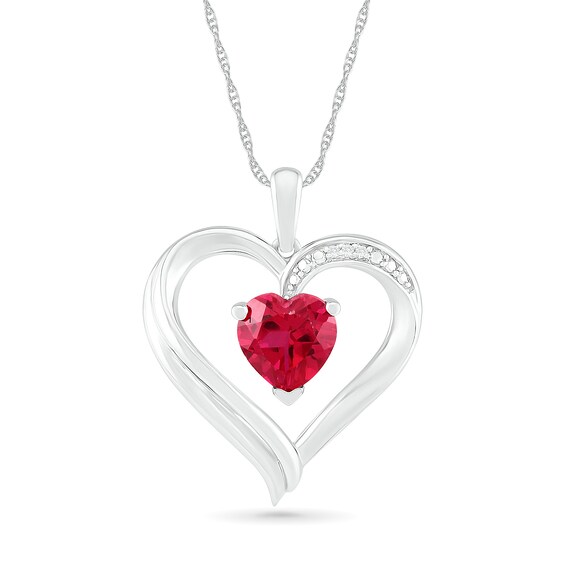 Zales7 0mm Lab Created Ruby And Diamond Accent Shadow Heart Pendant In Sterling Silver Dailymail - Diamond Shadow Heart Pendant 10k White Gold