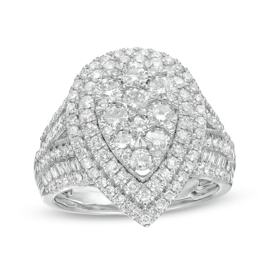 2 CT. T.w. Composite Pear Diamond Double Teardrop Frame Engagement Ring in 10K White Gold