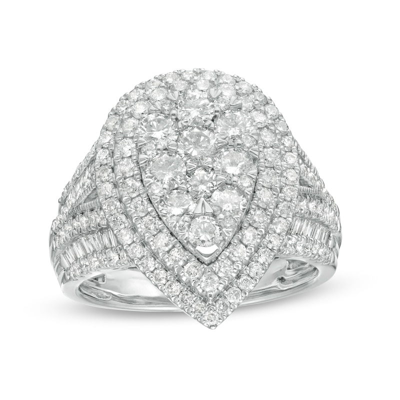Main Image 1 of 2 CT. T.W. Composite Pear Diamond Double Teardrop Frame Engagement Ring in 10K White Gold
