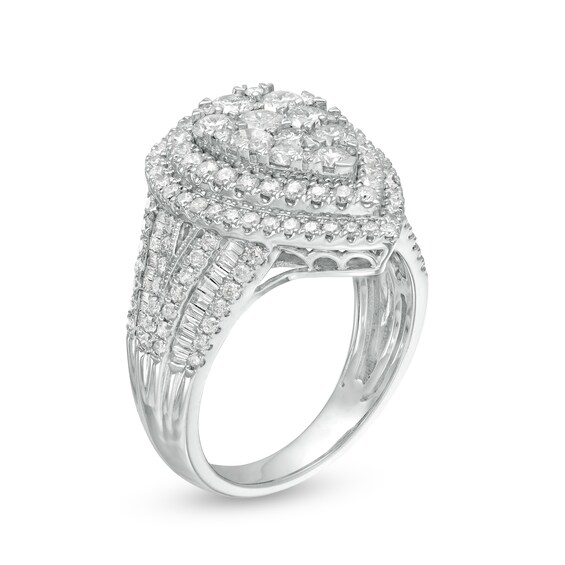 2 CT. T.w. Composite Pear Diamond Double Teardrop Frame Engagement Ring in 10K White Gold