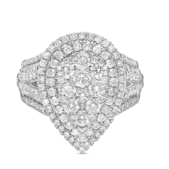 2 CT. T.w. Composite Pear Diamond Double Teardrop Frame Engagement Ring in 10K White Gold