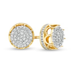 Men's 1/6 CT. T.W. Composite Diamond Frame Crown Stud Earrings in 10K Gold