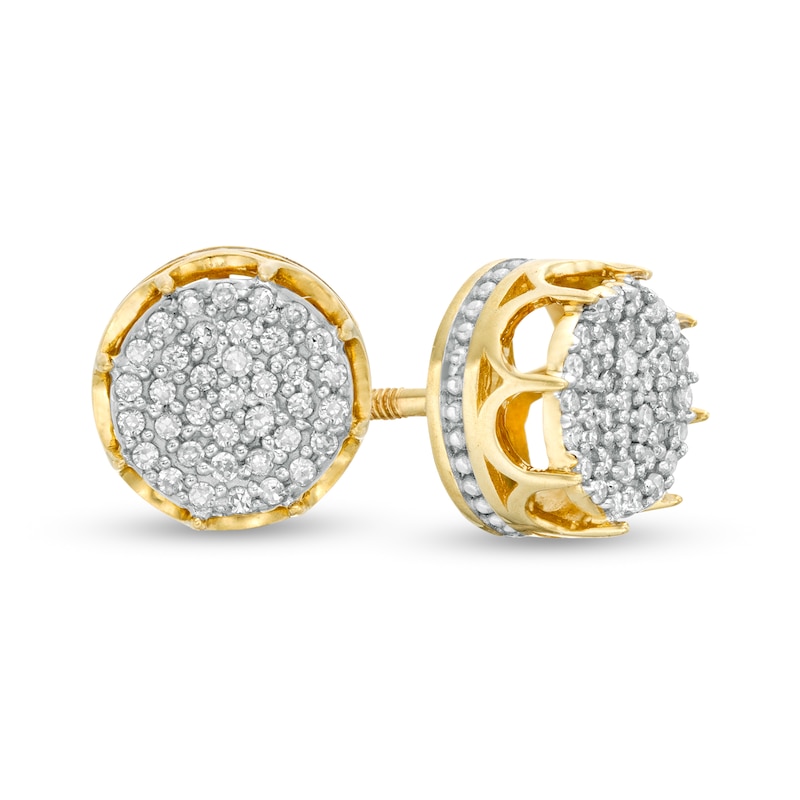 Men's 1/6 CT. T.W. Multi-Diamond Frame Crown Stud Earrings in 10K Gold