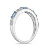 Baguette Swiss Blue and White Topaz Duo Alternating Three Stone Band in Sterling Silver