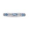 Baguette Swiss Blue and White Topaz Duo Alternating Three Stone Band in Sterling Silver