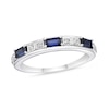 Thumbnail Image 1 of Baguette Lab-Created Blue and White Sapphire Duo Alternating Three Stone Band in Sterling Silver