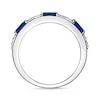 Thumbnail Image 4 of Baguette Lab-Created Blue and White Sapphire Duo Alternating Three Stone Band in Sterling Silver