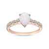 Thumbnail Image 0 of Pear-Shaped Lab-Created Opal and Diamond Accent Layered Scallop Shank Ring in 10K Rose Gold
