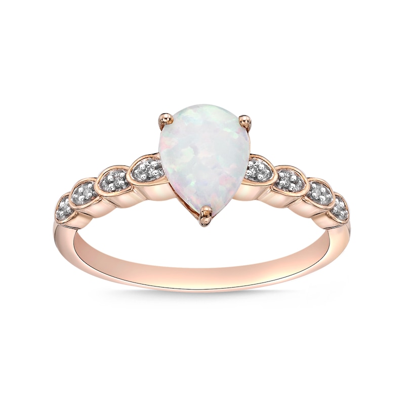 Pear-Shaped Lab-Created Opal and Diamond Accent Layered Scallop Shank Ring in 10K Rose Gold