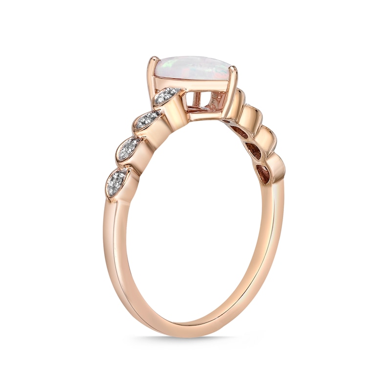 Pear-Shaped Lab-Created Opal and Diamond Accent Layered Scallop Shank Ring in 10K Rose Gold