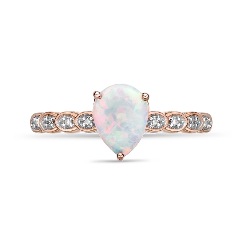 Pear-Shaped Lab-Created Opal and Diamond Accent Layered Scallop Shank Ring in 10K Rose Gold
