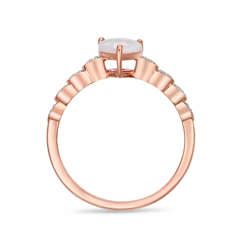 Pear-Shaped Lab-Created Opal and Diamond Accent Layered Scallop Shank Ring in 10K Rose Gold