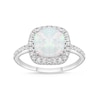 Thumbnail Image 1 of 9.0mm Cushion-Shaped Lab-Created Opal and White Sapphire Frame Ring in Sterling Silver