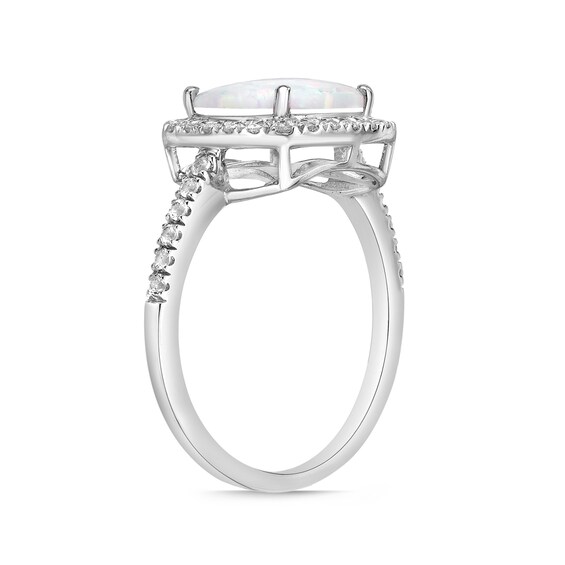 9.0mm Cushion-Shaped Lab-Created Opal and White Sapphire Frame Ring in Sterling Silver