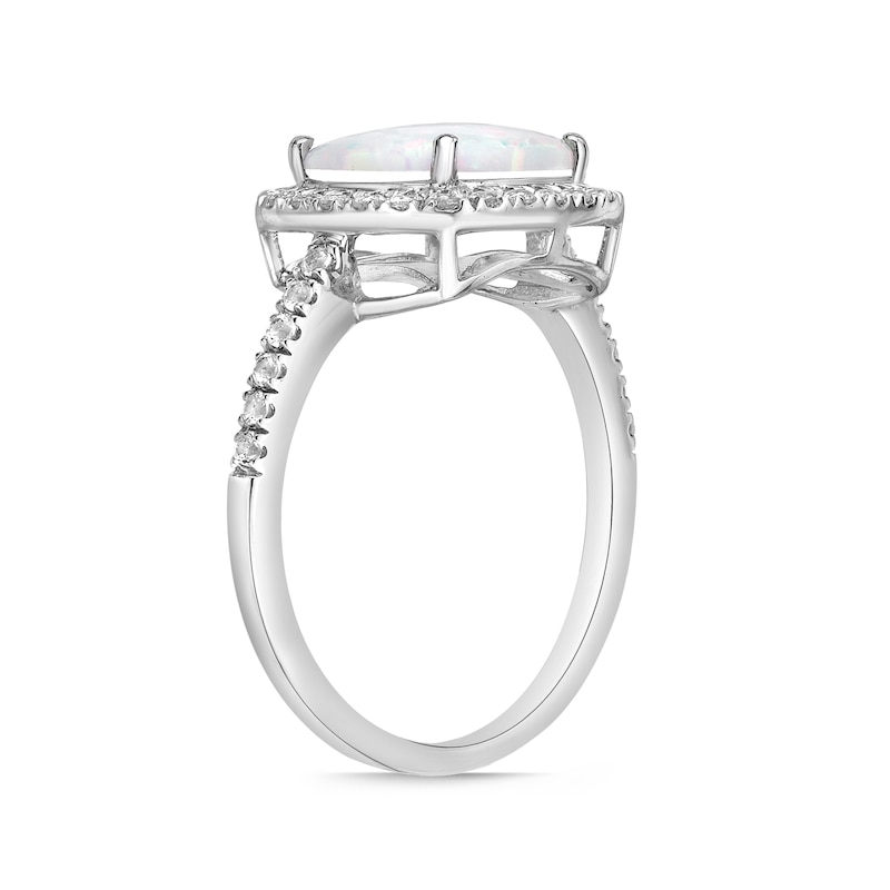 9.0mm Cushion-Cut Lab-Created Opal and White Sapphire Frame Ring in Sterling Silver