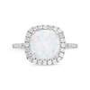 Thumbnail Image 3 of 9.0mm Cushion-Shaped Lab-Created Opal and White Sapphire Frame Ring in Sterling Silver