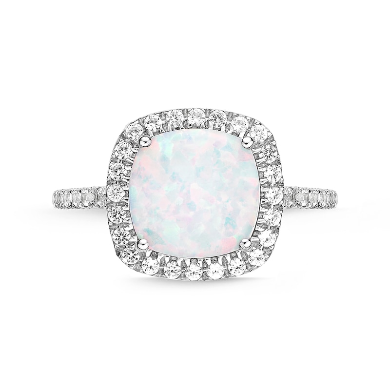 Main Image 3 of 9.0mm Cushion-Shaped Lab-Created Opal and White Sapphire Frame Ring in Sterling Silver