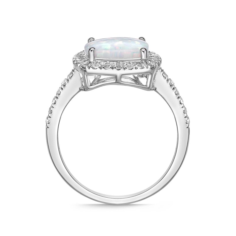 Main Image 4 of 9.0mm Cushion-Shaped Lab-Created Opal and White Sapphire Frame Ring in Sterling Silver