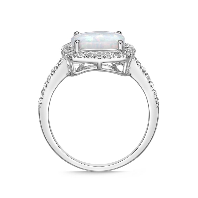 9.0mm Cushion-Cut Lab-Created Opal and White Sapphire Frame Ring in Sterling Silver