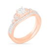 Thumbnail Image 2 of 4.5mm Lab-Created White Sapphire and 1/5 CT. T.W. Diamond Bridal Set in Sterling Silver with 14K Rose Gold Plate