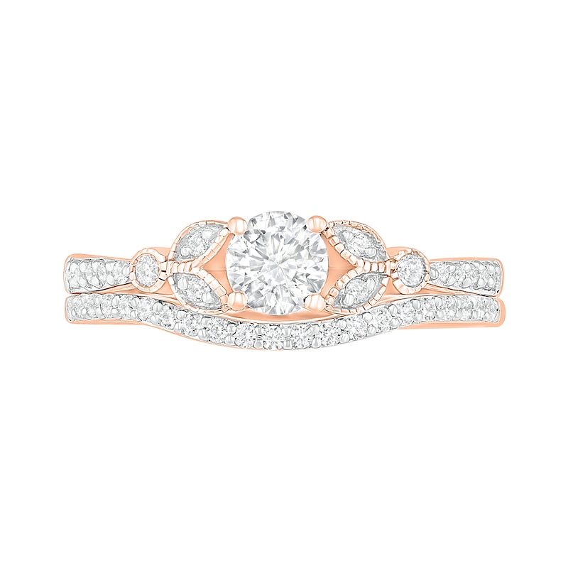 4.5mm Lab-Created White Sapphire and 1/5 CT. T.W. Diamond Bridal Set in Sterling Silver with 14K Rose Gold Plate