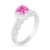 Thumbnail Image 1 of 6.0mm Cushion-Cut Lab-Created Pink Sapphire and 1/4 CT. T.W. Diamond Frame Art Deco Bridal Set in 10K White Gold