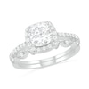 Thumbnail Image 1 of 6.0mm Cushion-Cut Lab-Created White Sapphire and 1/4 CT. T.W. Diamond Frame Art Deco Bridal Set in 10K White Gold