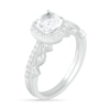Thumbnail Image 2 of 6.0mm Cushion-Cut Lab-Created White Sapphire and 1/4 CT. T.W. Diamond Frame Art Deco Bridal Set in 10K White Gold