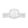 Thumbnail Image 3 of 6.0mm Cushion-Cut Lab-Created White Sapphire and 1/4 CT. T.W. Diamond Frame Art Deco Bridal Set in 10K White Gold