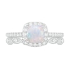 Thumbnail Image 2 of 6.0mm Cushion-Cut Lab-Created Opal and 1/4 CT. T.W. Diamond Frame Art Deco Bridal Set in 10K White Gold