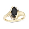 Thumbnail Image 0 of Marquise Black Onyx and Diamond Accent Beaded Starburst Border Bypass Ring in 10K Gold