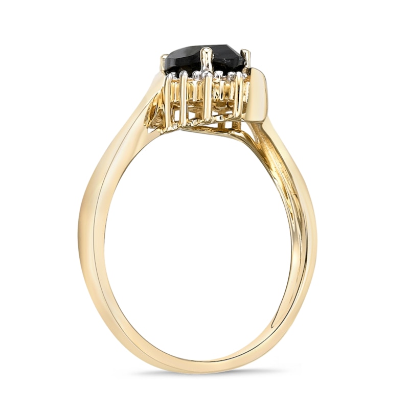 Marquise Black Onyx and Diamond Accent Beaded Starburst Border Bypass Ring in 10K Gold