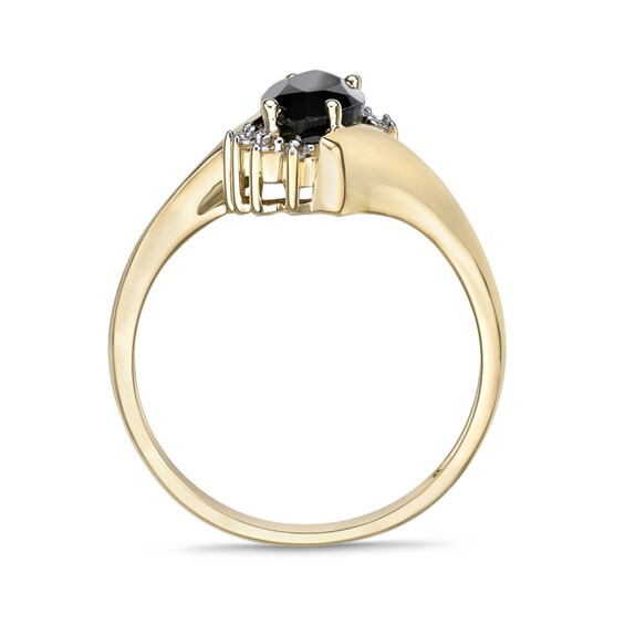 Marquise Black Onyx and Diamond Accent Beaded Starburst Border Bypass Ring in 10K Gold