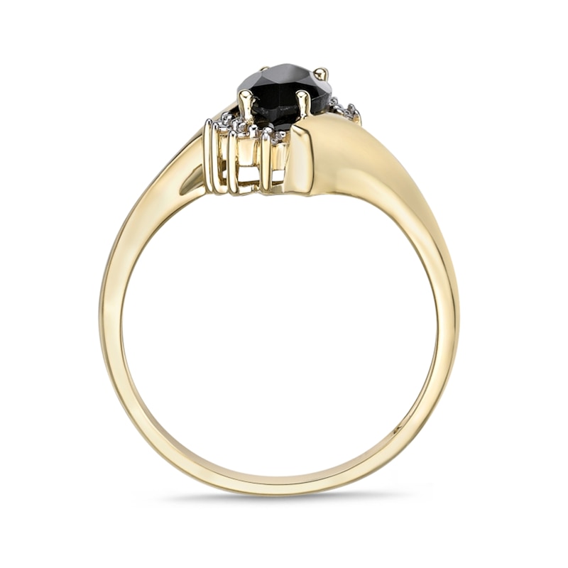 Marquise Black Onyx and Diamond Accent Beaded Starburst Border Bypass Ring in 10K Gold