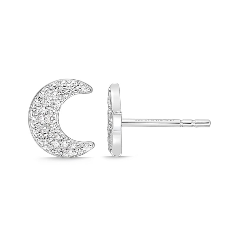Main Image 2 of Lab-Created White Sapphire Crescent Moon and Star Mismatch Stud Earrings in Sterling Silver