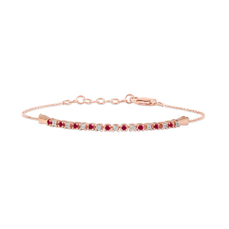 Main Image 1 of Ruby and Diamond Accent Alternating Bar Bracelet in 10K Rose Gold - 7.25"
