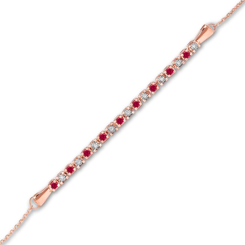 Main Image 2 of Ruby and Diamond Accent Alternating Bar Bracelet in 10K Rose Gold - 7.25"