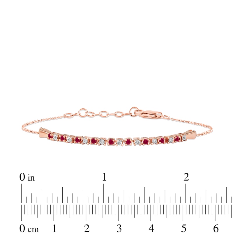 Main Image 3 of Ruby and Diamond Accent Alternating Bar Bracelet in 10K Rose Gold - 7.25"