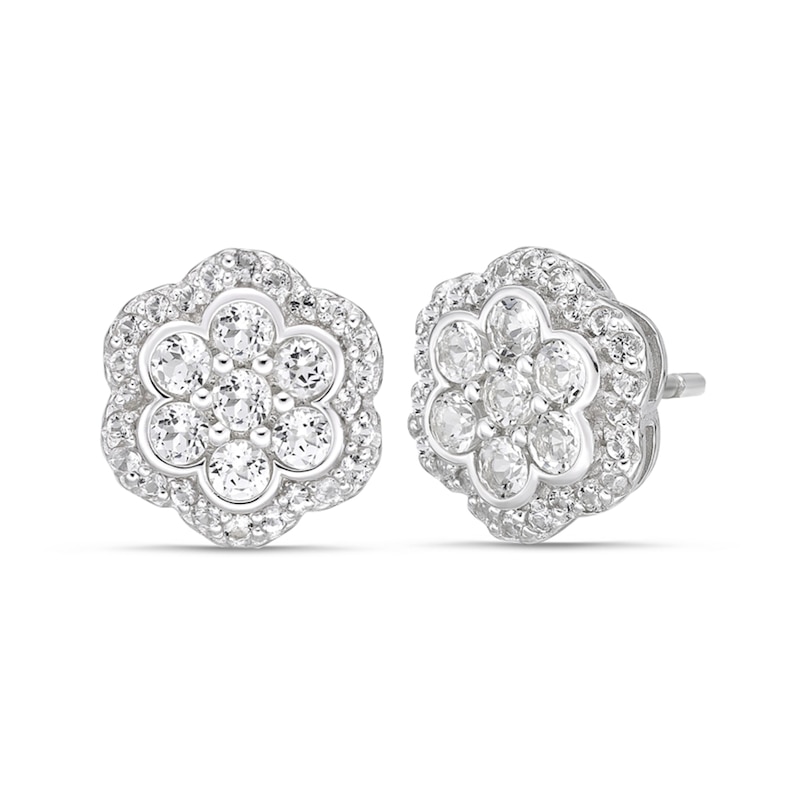 Main Image 1 of White Topaz Frame Flower Stud Earrings in Sterling Silver