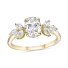 Oval Lab-Created White Sapphire Leaf Accent Tri-Sides Ring in 10K Gold