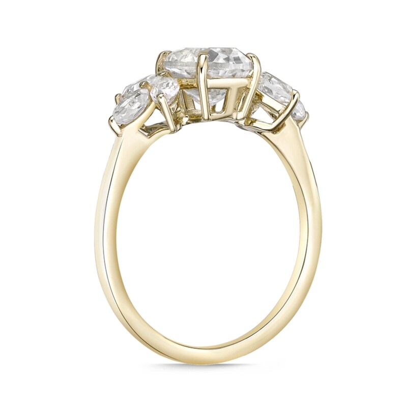 Oval Lab-Created White Sapphire Leaf Accent Tri-Sides Ring in 10K Gold